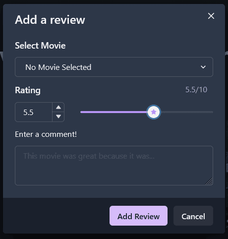 Modal to add a review