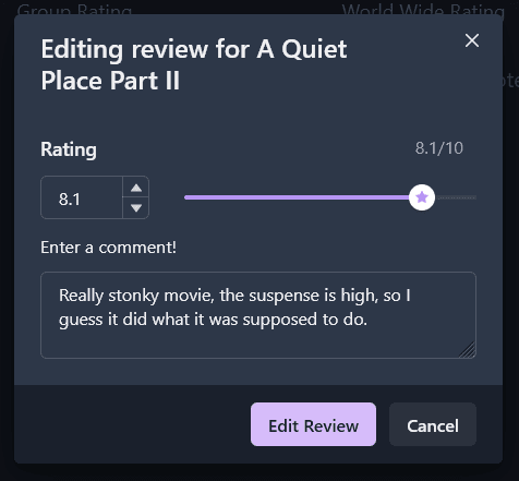 Editing a review with autofill